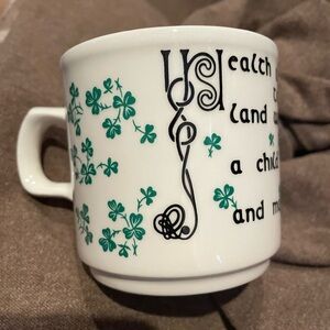 Irish Pottery by Carrigdhoun Pottery White Mug with Green Shamrock Design